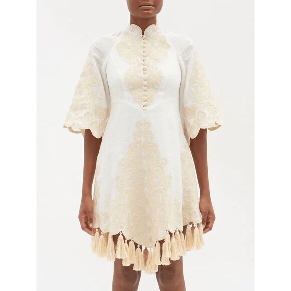 ZIMMERMANN Anneke Embroidered Linen-Voile Mini Dress AU0/US4 $895 - Picture 1 of 11